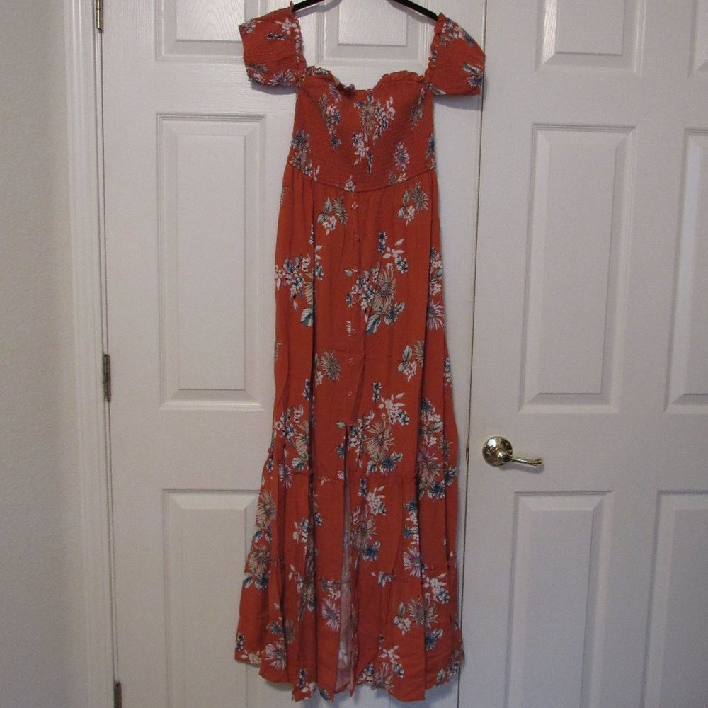 Xhilaration XS Off-Shoulder Floral Button Up Sun Dress